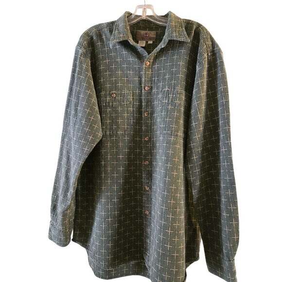 The Territory Ahead Men's Button Up Thick Shirt Large Tall Green/White Heavyweig - Picture 1 of 7